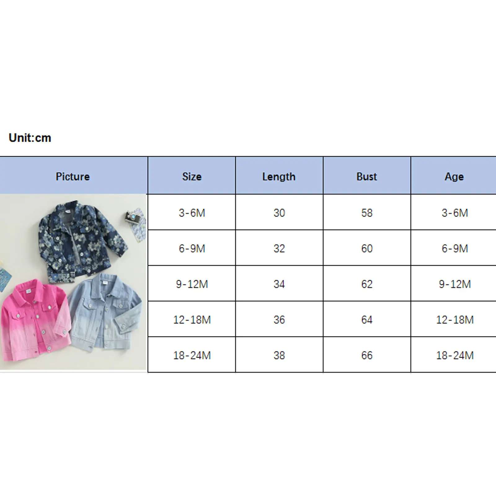 Toddler Baby Girl Boy Jean Jacket Gradient/Floral Print Button Closure Lightweight Denim Jackets Fashion Infant Spring Outwear