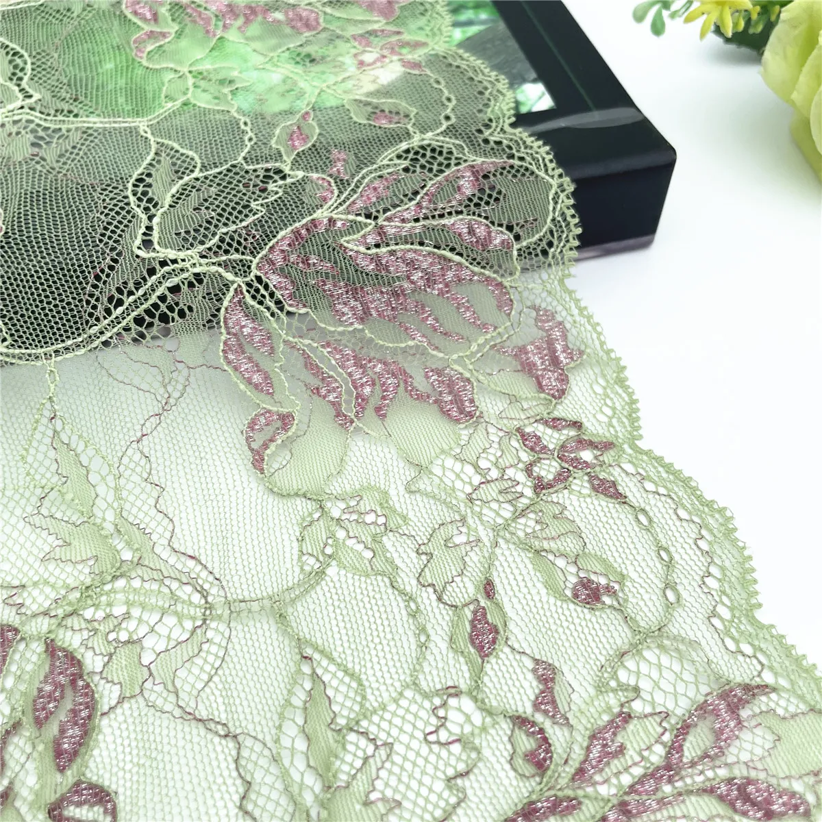 3y/lot 18cm Grass Green Silver Non-Elastic Lace Trim For Clothes Skirt Hem Underwear Sewing Craft DIY Apparel Fabrics Lace 2