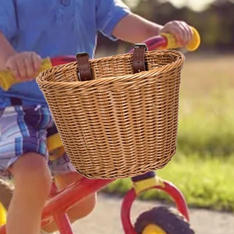 Wicker Kids Bike Basket Front Bicycle Basket Brown Bicycle Toy