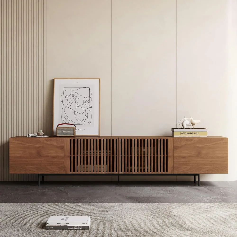 Mid Century Modern TV Stand for 80+ Inch TVs,Walnut Console with Ample Storage – Stylish Entertainment Center for LivingRoom 3