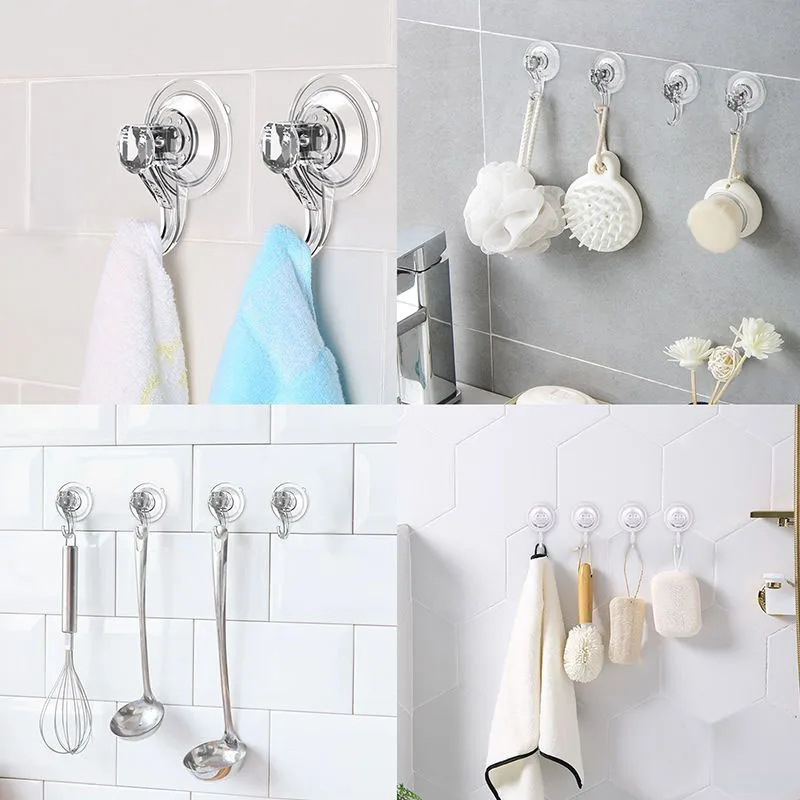 Suction cup hook, transparent and reusable heavy-duty vacuum suction cup hook, glass kitchen supplies, bathroom towel hook 3