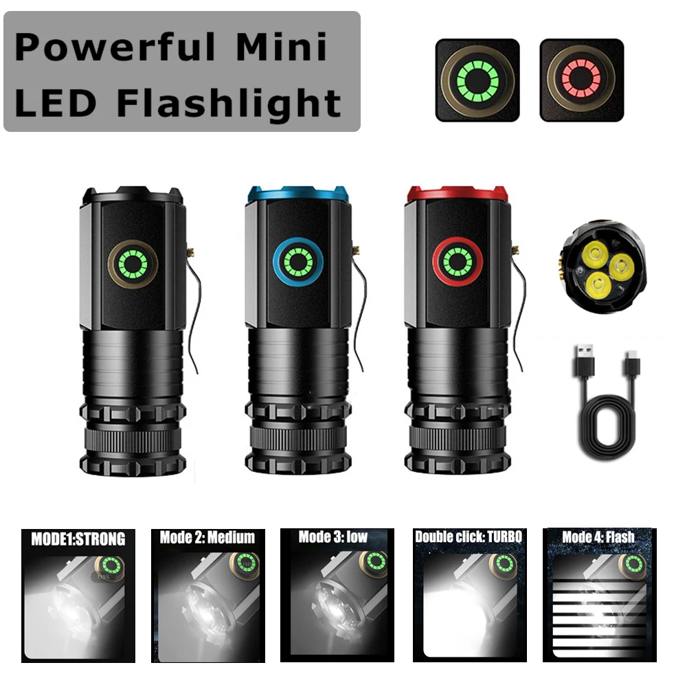 

Powerful mini EDC LED flashlight keychain light USB rechargeable flashlight camping light Magnetic attraction power indicator