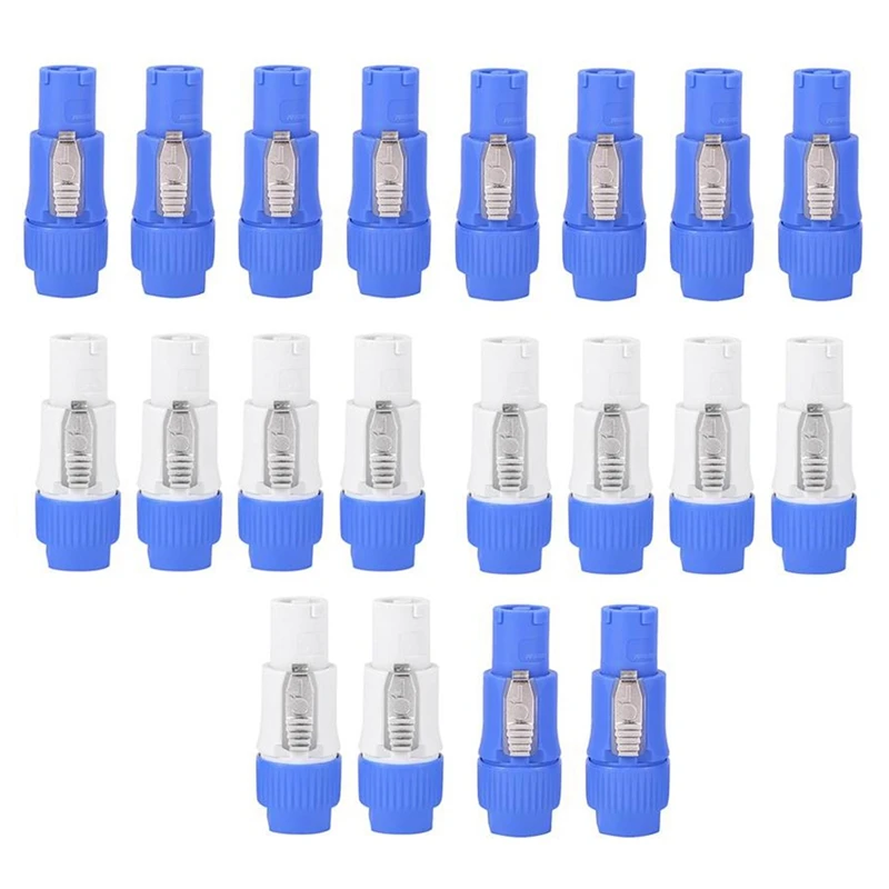 

20PCS NAC3FCA NAC3FCB Speakon Plug 3 Pin Male Powercon Connector 20A 250V AC Power Plug Connector Blue and Grey White