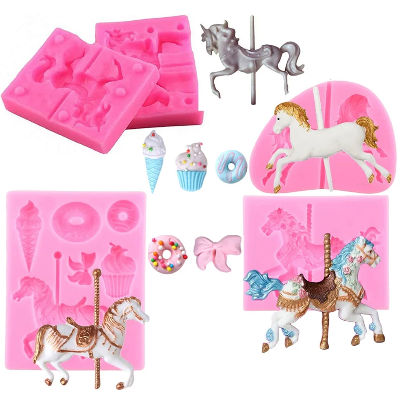 Mold Troyanos Para Fondant, Carrusel, Caballo, Decoración De Pastel