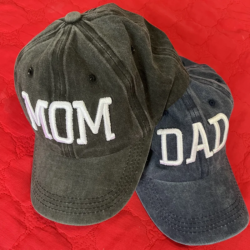 Qisin MOM And DAD Baseball Cap Fishing Caps Men Outdoor Women Washed And Worn Pregnancy Announcement Hats 3D Embroidery images - 6