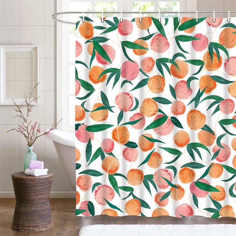 Allover Fruits Shower Curtain Liner Peach Lemon Strawberry Orange Papaya Print Bath Curtain With Hooks Waterproof For Bathtub shower curtains