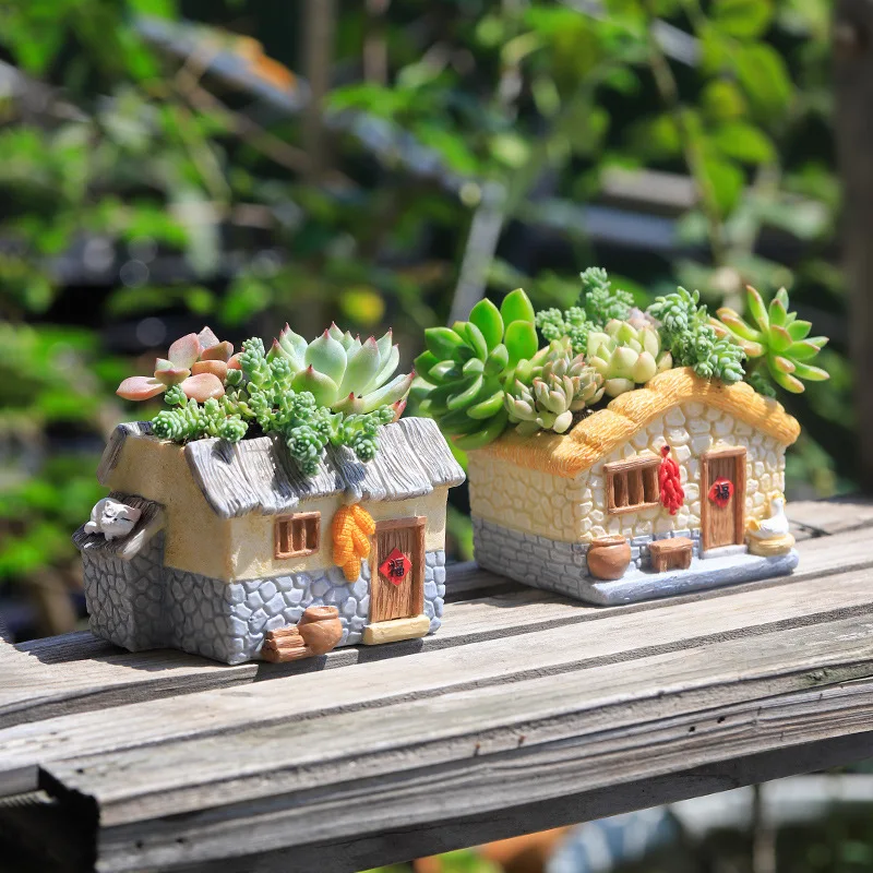 

Creative Flower Pot Vintage House Home Design Mini Plant Container Meaty Flower Pots Garden&Tabletop Decoration Wholesale