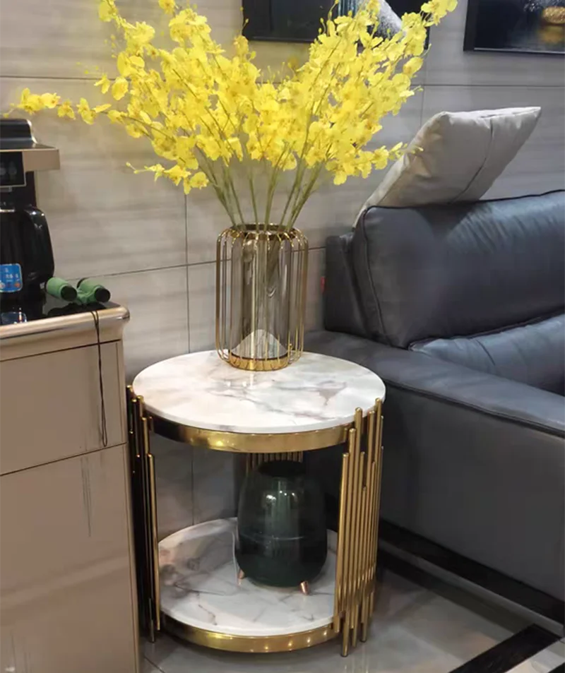 Light luxury style living room central dining table round coffee table double top rock steel coffee طاولة قهوة mesa