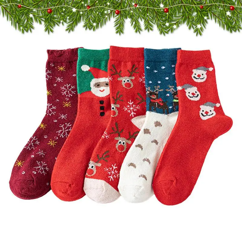 

Christmas Knitting socks 5 Pairs Cartoon Knitted Womens Socks knitting Stocking winter warm fluffy socks for girls soft socks