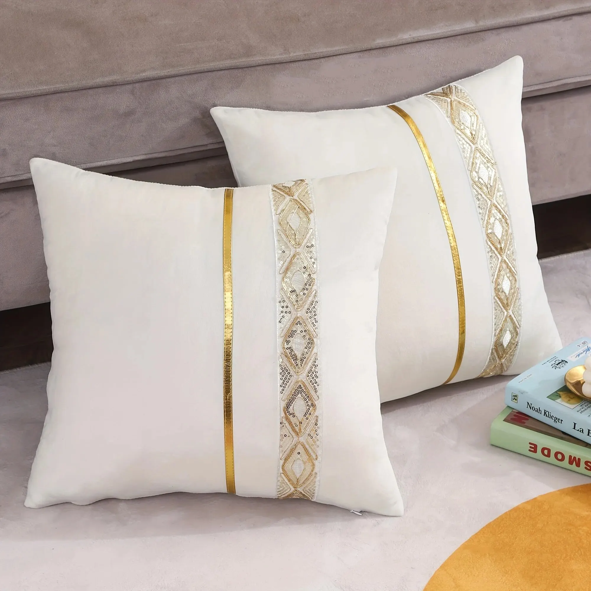 1pcs Sequin Embroidered Cushion Covers Shiny Wedding DecorationPillow Covers Luxury Gold Leather Stripe Throw Pillow LivingRoom
