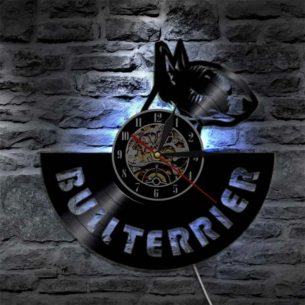 Inglese Bullterrier Disco In Vinile Orologio Da Parete Silenzioso Cane Spirale Orologio Cucciolo Cane Pet Orologio Da Parete Bull Terrier Regalo Propr