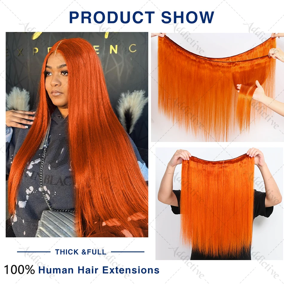 Ginger Orange Straight Bundles Human Hair Original Colored Raw Hair Bundles Double Weft Virgin Extensions Quick Weaving