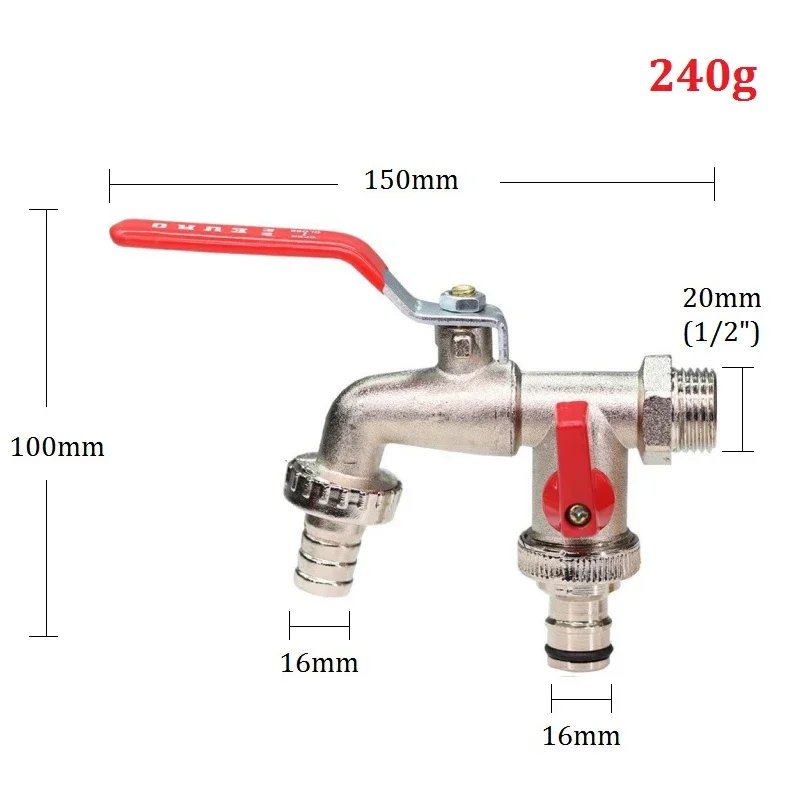 Garden Bibcocks Industrial and Home Irrigation 1 Inlet 2 Outlet Dual Nipple Outdoor Balcony Faucet