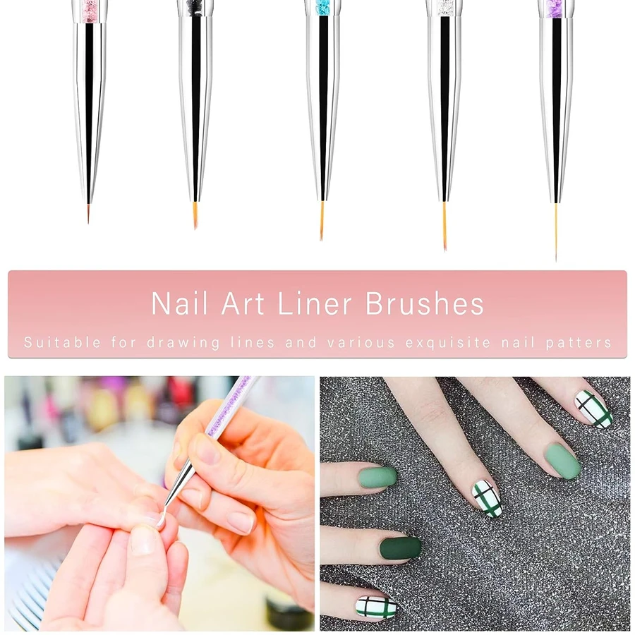 9PCS Acrylic Gel Nail Art Brush Set for Nails,Manicure Brush Tools Kit for Home Professional Salon,Nail Liner Brush and Dotting 3