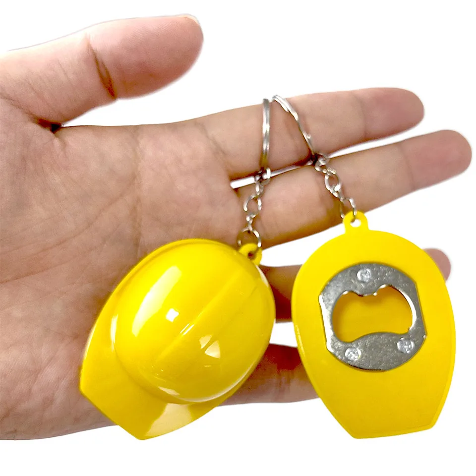 Set 5 Portachiavi Mini Casco Di Sicurezza Bianco – In Plastica E Lega Di Zinco, Bomboniera Da Costruzione