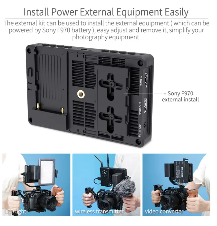 FEELWORLD F5 Pro V4 6 Inch 3D LUT 4K HDMI Touch Screen DSLR Camera Field Monitor Power Output F970 Install and Power Kit