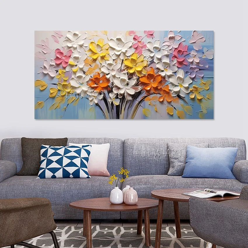 

Современное бескаркасное искусство стен, толстый акриловый нож, декор цветов Mural абстрактное произведение искусства на холсте, высокое качество, цветочная картина ручной работы