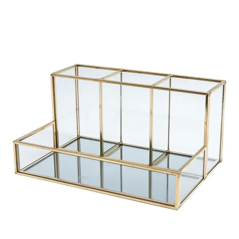 

Bathroom Organizer Cosmetic Lipstick Covered Box Edge Makeup Glass Perfume Pencil Golden With Tools