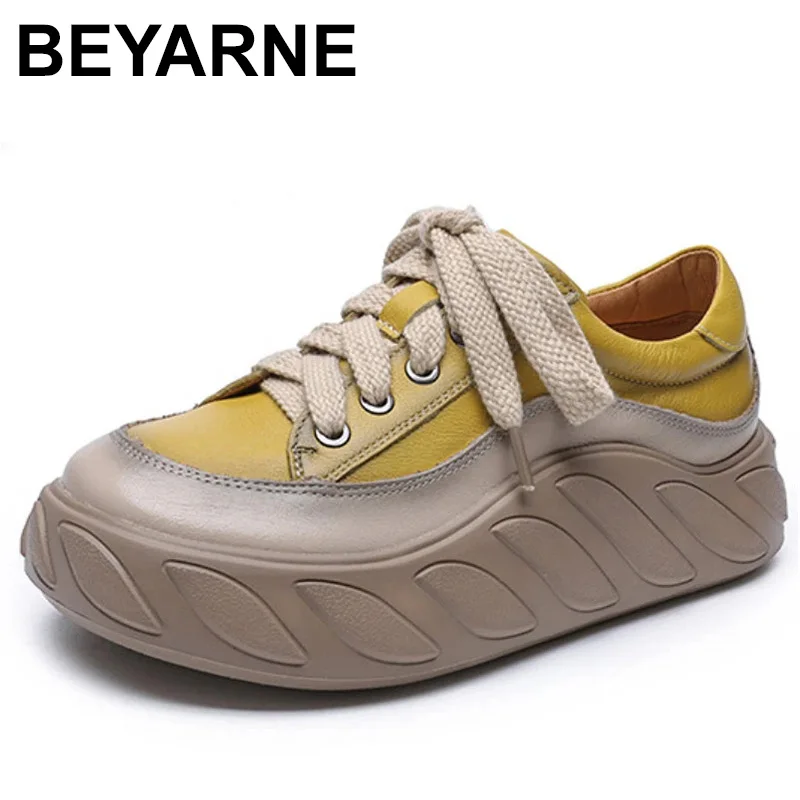 

Sneakers For Women Trends 2023 New Genuine Leather Spring Women's Shoes Lace-up Breathable Colorful Sneakers Female Thick Sole