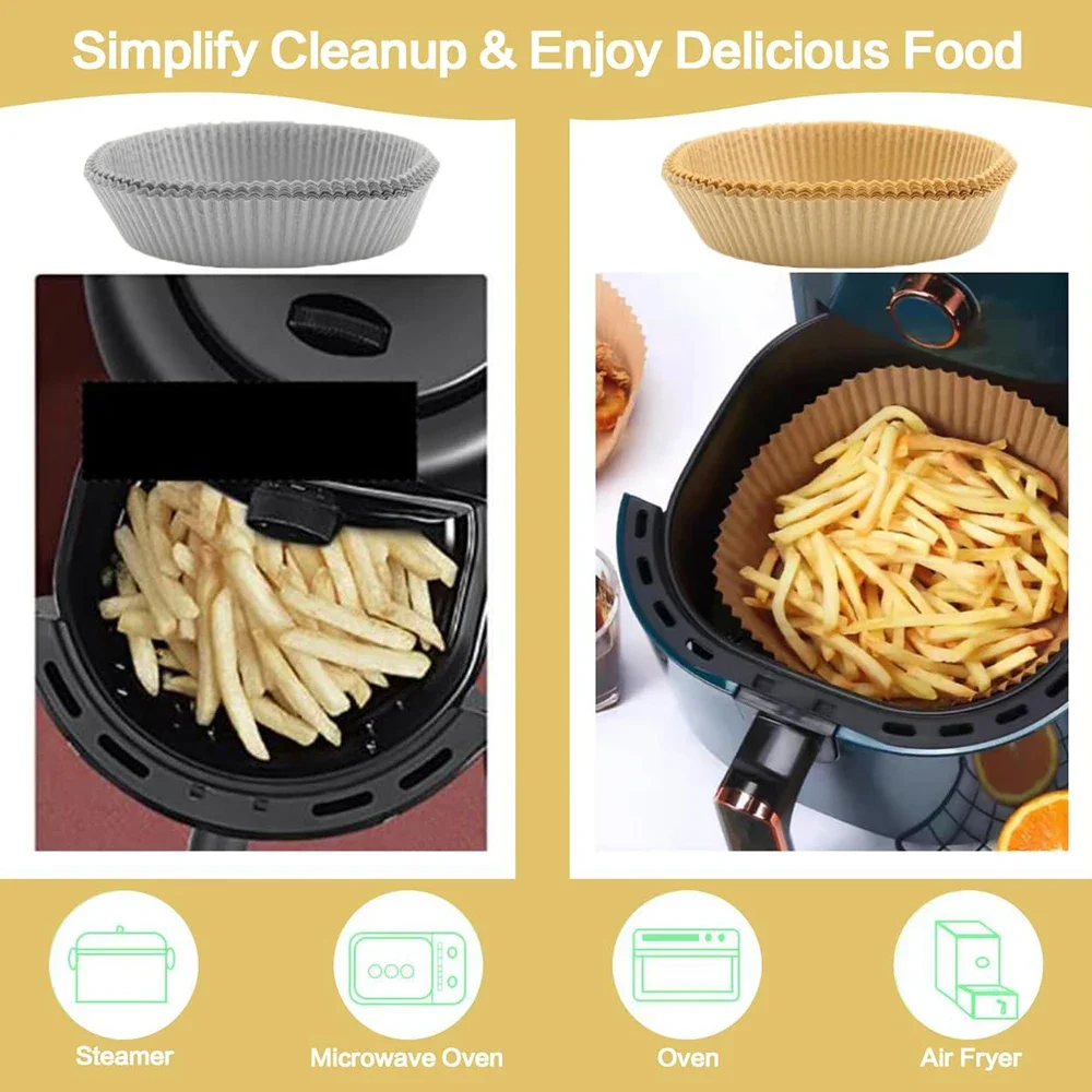 50PCS Air Fryer Disposable Paper Liner Non-Stick Oil-proof Parchment Mat for Cooking Microwave Oven Steaming Basket Baking Tools