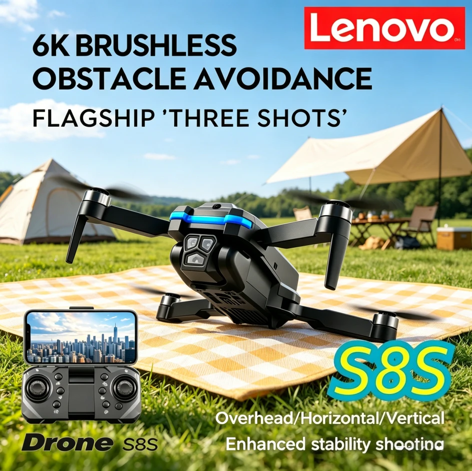 Lenovo S8S Складной Дрон с тройной камерой, бесщеточный двигатель, предотвращение препятствий, оптическое позиционирование потока, Wi-Fi, FPV HD, RC Quadcopter