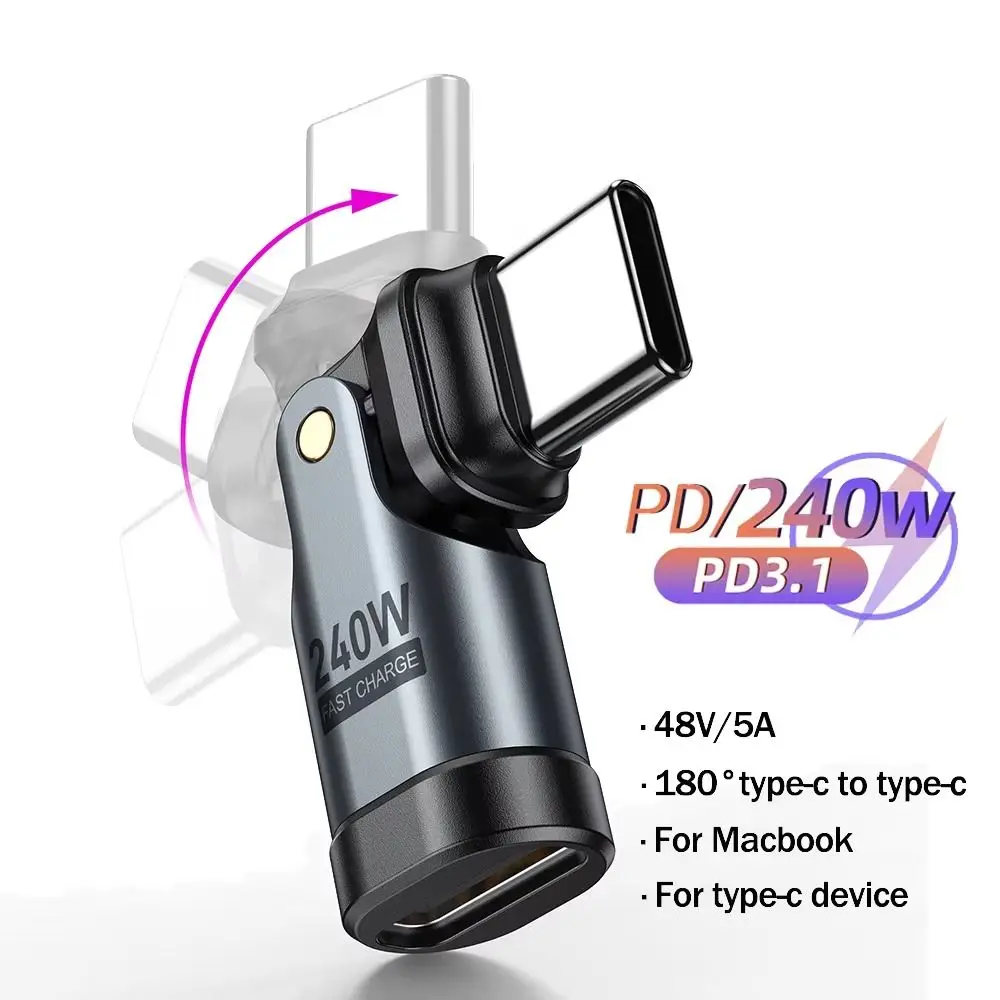고속 데이터 전송 USB C타입 어댑터 180도 회전 유연 USBC 충전 컨버터 240W USB-C to USB-C USB-A 암 어댑터