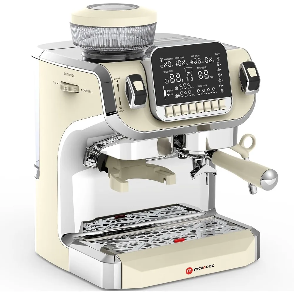 TC520 Espresso Machine with Milk Frother,Semi Automatic Coffee Machine with Grinder,Easy To Use Espresso Coffee Maker
