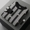 Autumn and winter men's 100% merino wool loose O-neck color matching striped pullover sweater casual cashmere knitted bottoming 1