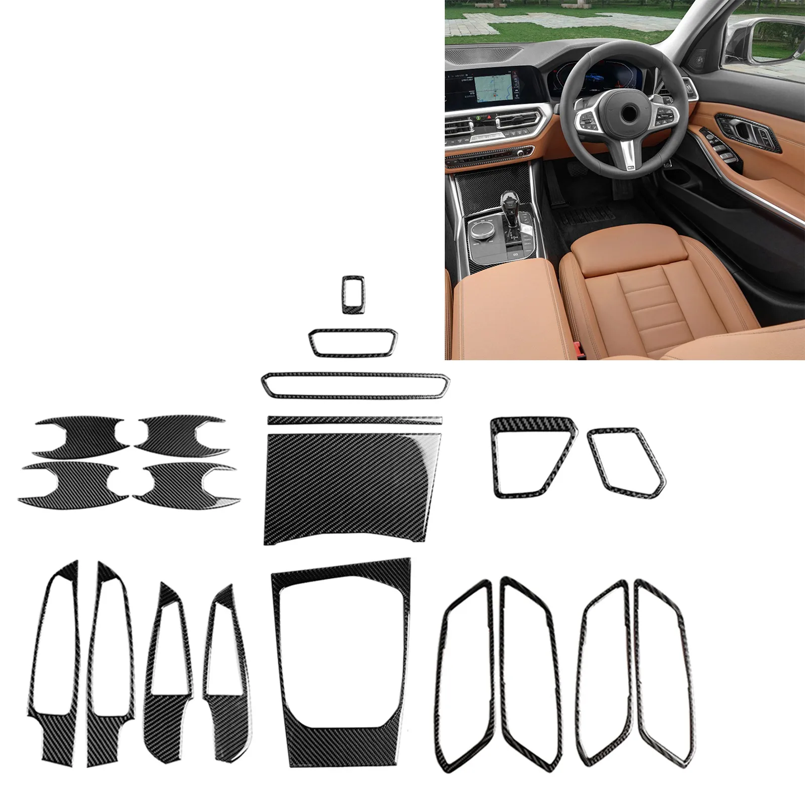 

Carbon Fiber Car Sticker Auto Accessory Dashboard Steering Gear Shift Console Interior Decals For BMW 3 Series G20 G28 2019-2020