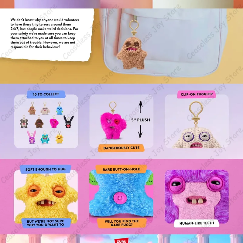 Plush Toy New Fuggler Plush Keyrings Ugly Monster 12cm Series 5 Hedge Grog Lord Long Ears Mr Needles Toys Backpacke Rings