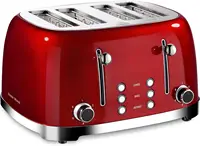 4 Slice Toaster Retro Stainless Steel Toasters with Bagel Defrost Cancel Function 6 Browning Settings Extre Wide Slot Red 1