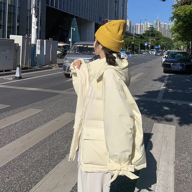 parkas mulheres inverno fresco com capuz mais grosso de manga longa estudantes ajustável doce adorável simples quente bordado novos bolsos chique