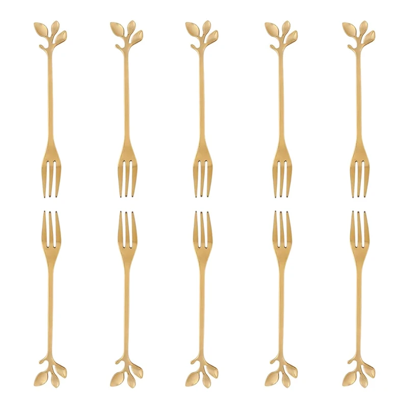 

10 Pcs Stainless Steel Leaf Cake Fruit Forks Set Tasting Dessert Forks Kitchen Accessory Wedding Party