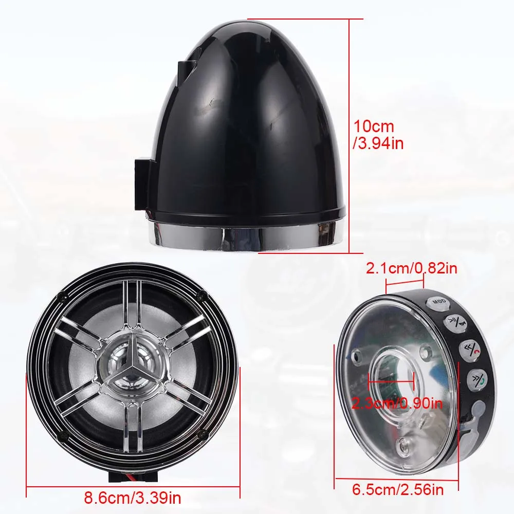 검정색 12V 20W 방수, 블루투스 오디오 앱 제어에 연결 가능, 오토바이 전기차용 범용 오디오