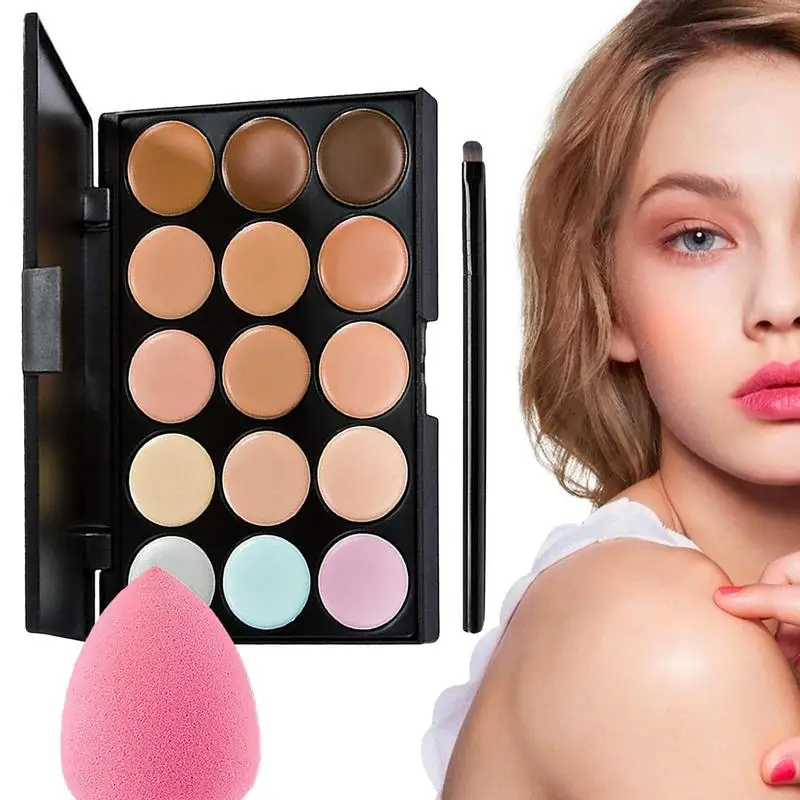 

15 Colors Concealer Palette Full Coverage Concealer Makeup Kit Ultra Contours Kit Face Contouring 1 Brushes 1 Makeup Puff Egg