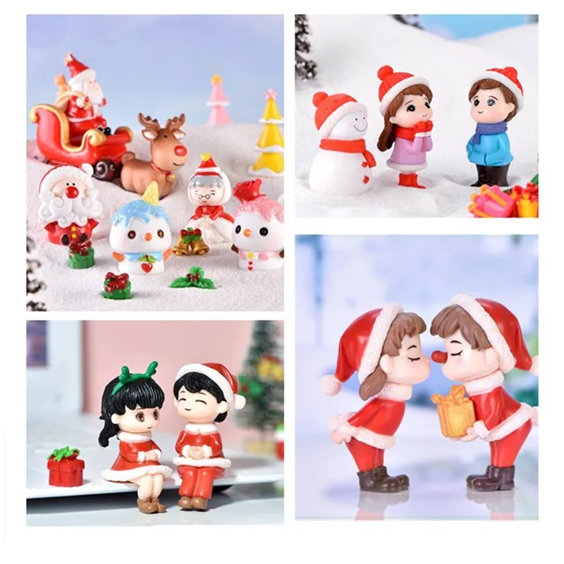 2- 20Pcs Mini Christmas Decoration Lover Figure Fairy Snowman Santa Claus Miniature Figurines Luminous Xmas Gifts DIY Home Decor
