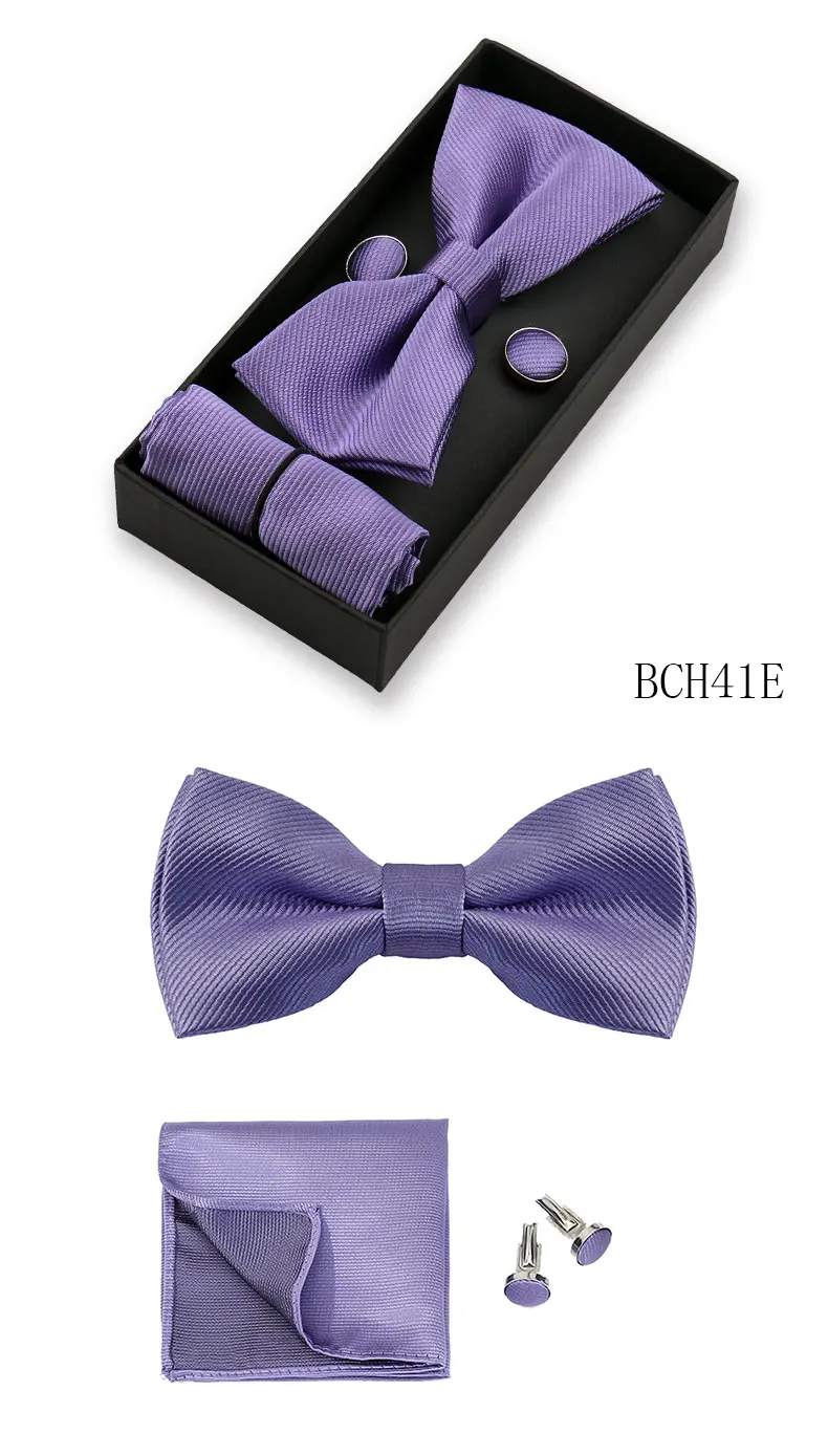 Klassische einfarbige Fliege für Herren, Schmetterlings-Bowknot, Einstecktuch, Manschettenknöpfe, Anzug, Fliege, Set, Bussiness-Accessoires, Geschenkbox – Detail 22
