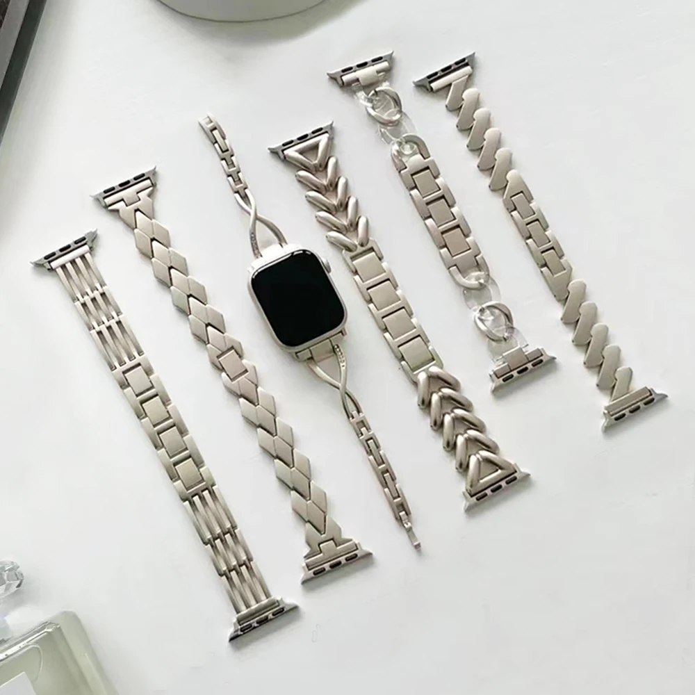 

Stainless Steel Watchband For Apple Watch Series Ultra 49mm 8 7 41 45mm Band for iWatch 6 5 4 se 3 40 42 44MM Luxury Women Strap