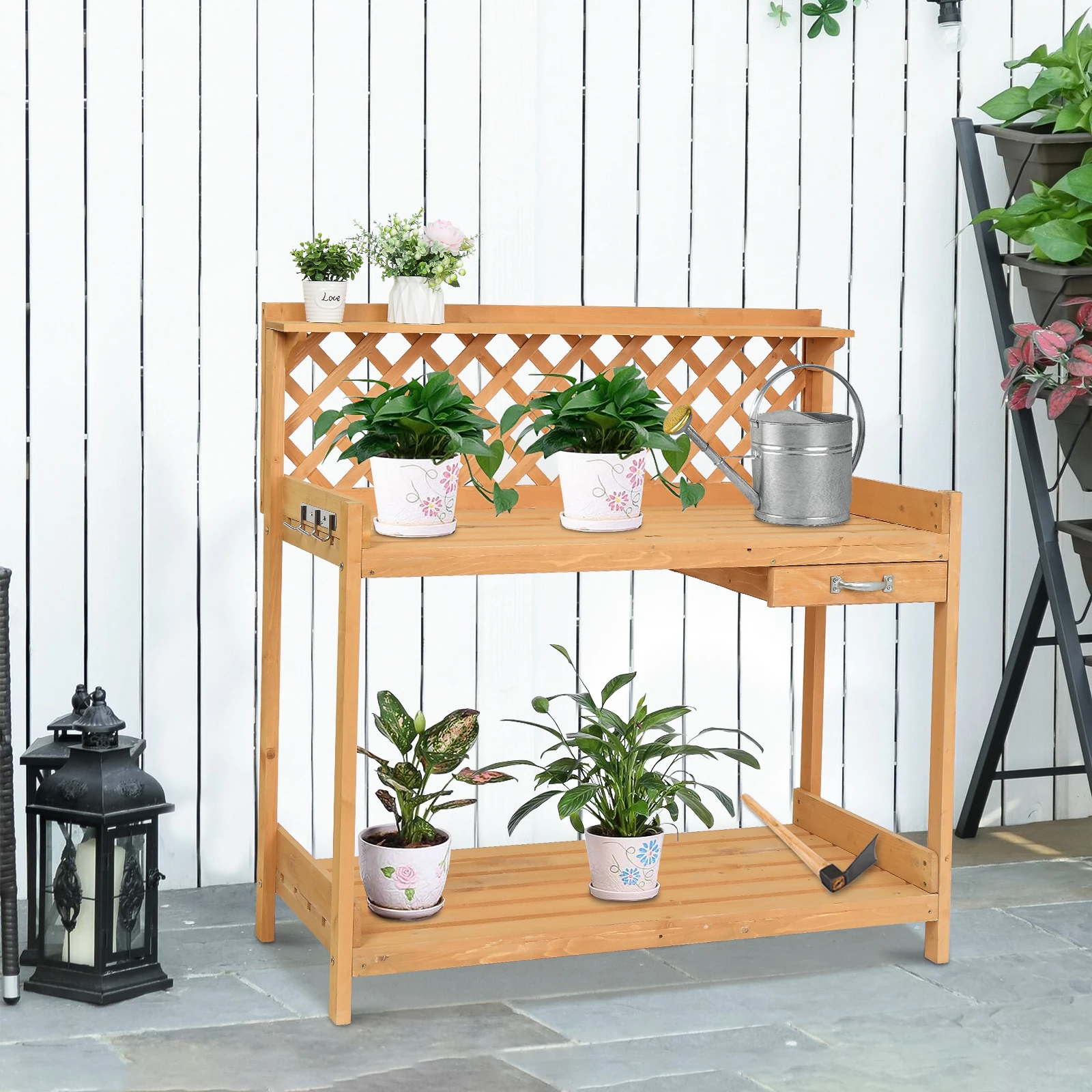 

Double Layer Fir Wooden Garden Workbench With Drawer 112x50x114CM Suitable for Balcony Outdoor Burlywood[US-Stock]