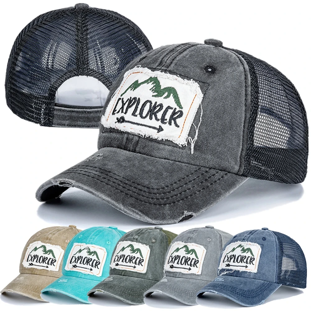 Unisex Washed Cotton Cap Mountain Embroidery Vintage Baseball Caps Men ...