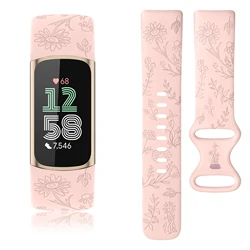 TPU Engraved Watch Strap For Fitbit Charge 5 6 Band Wristband For Fitbit Charge 5 6 Bracelet Replacement Smartwatch Accessories