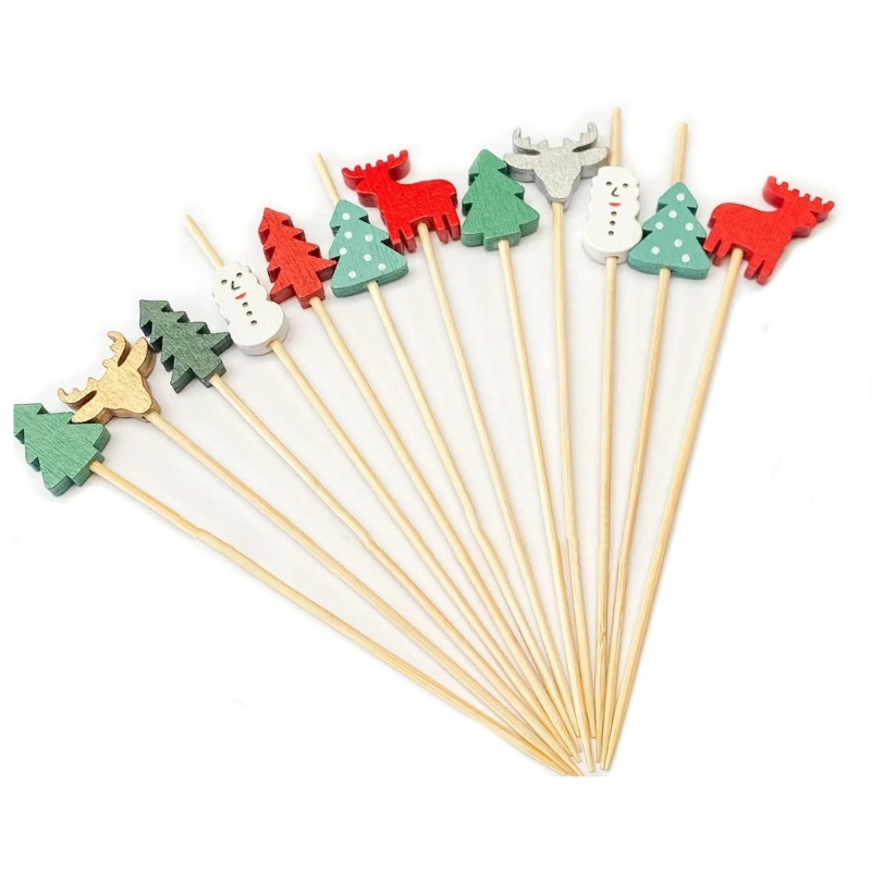 

100Pcs Disposable Bamboo Skewers Picks Fruit Fork Christmas Party Dessert Cake Salad Sticks Toothpick Skewer