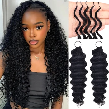 Extensioni per capelli ricci a onda profonda con piume, in vero capello umano, pre-separate, senza nodi, con anello per intrecciare
