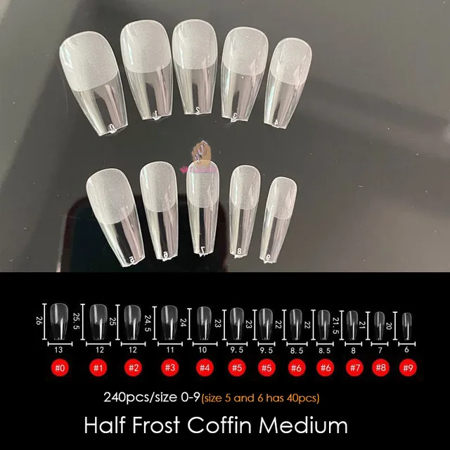 Gel Nails Extension System Full Cover Sculpted Clear Stiletto Coffin False Nail Tips 240pcs/bag Frost Coffin Medium