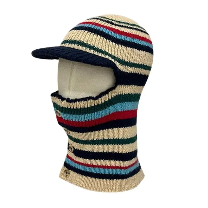 

Winter Acrylic Stripe Print Warm Thicken Knitted Hat Warm Skullies Cap Beanie Hat For Men and Women 17