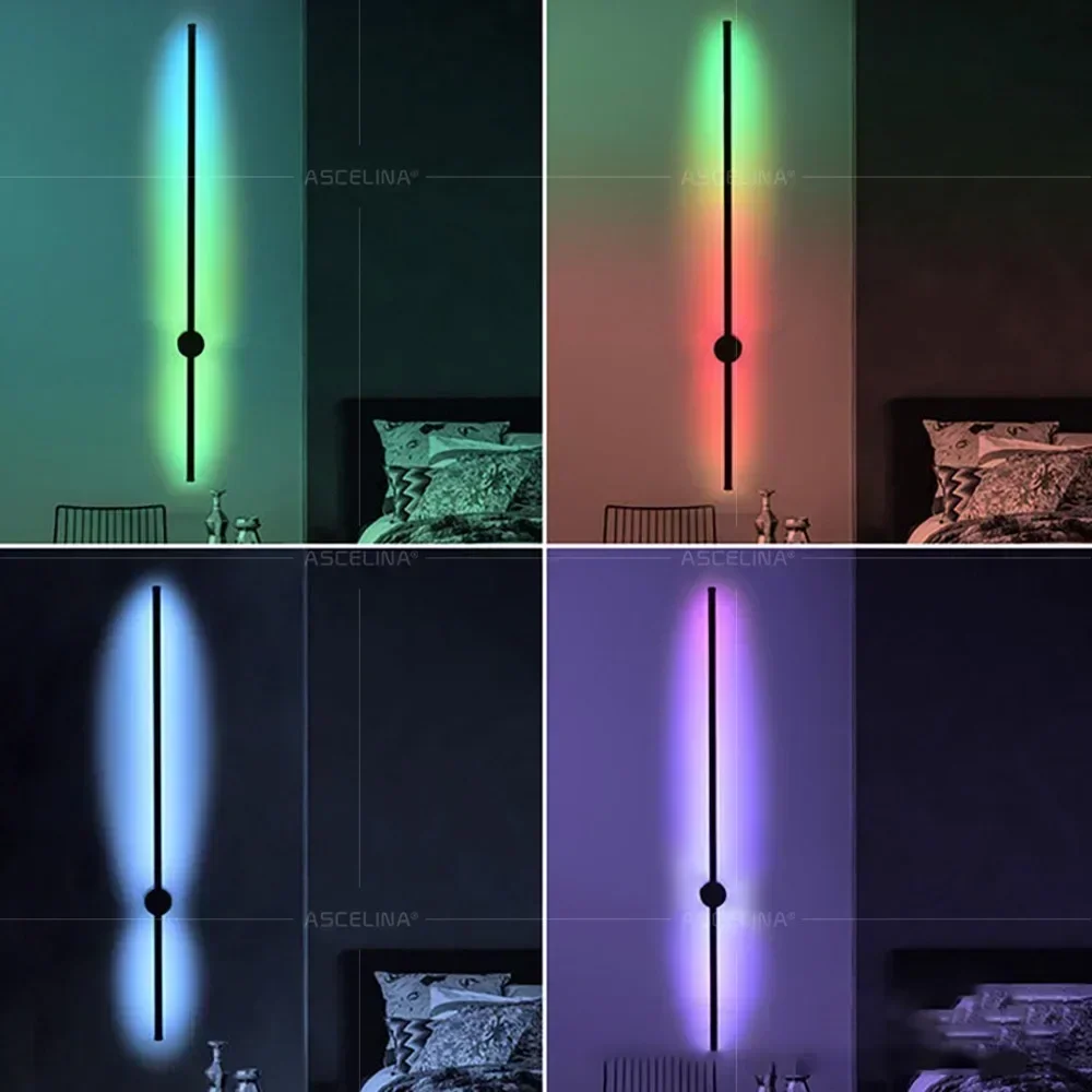 RGB LED Wall Lamp Rotatable 60/80/100cm Wall Decor Sconce For Bedroom Living Room Study Decorative Illumination Fixtures