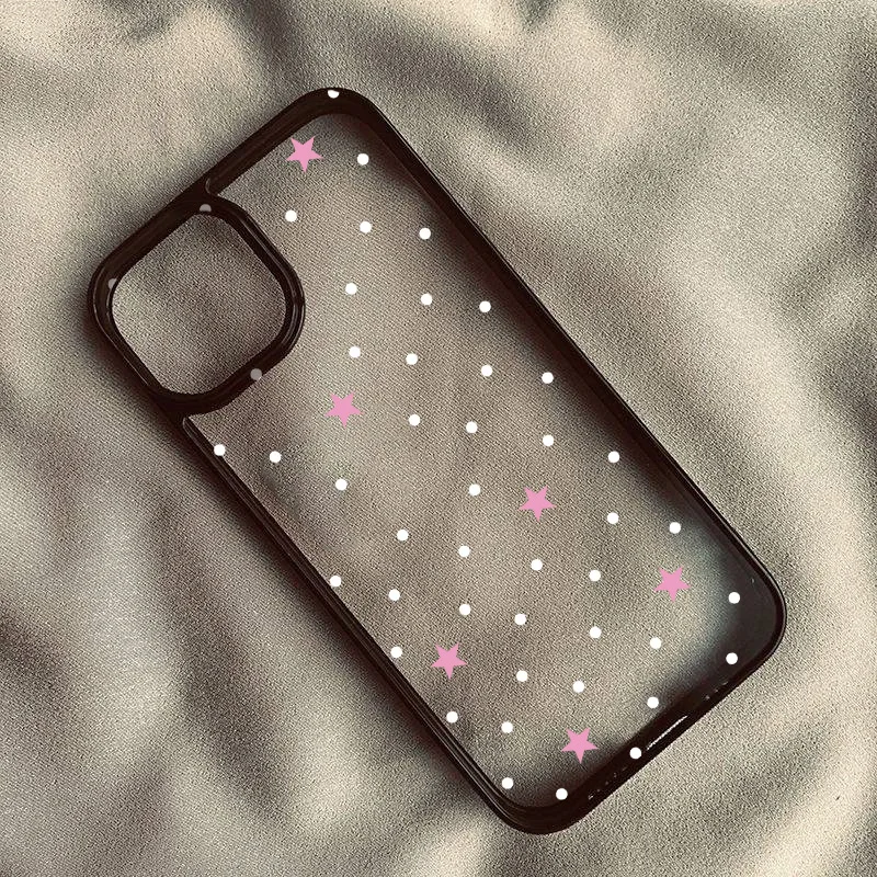 Chic Korean-Style Blue Star & White Polka Dot Phone Case