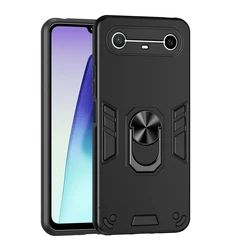 Shockproof Armor Case with Soft Silicone and Metal Ring Stand for Pova Slim 5G (Black)