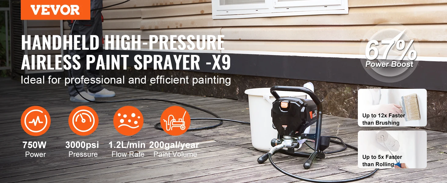 950W Airless Paint Sprayer With Cart – 3000PSI, 50ft Hose, Great For Interior & Exterior Painting