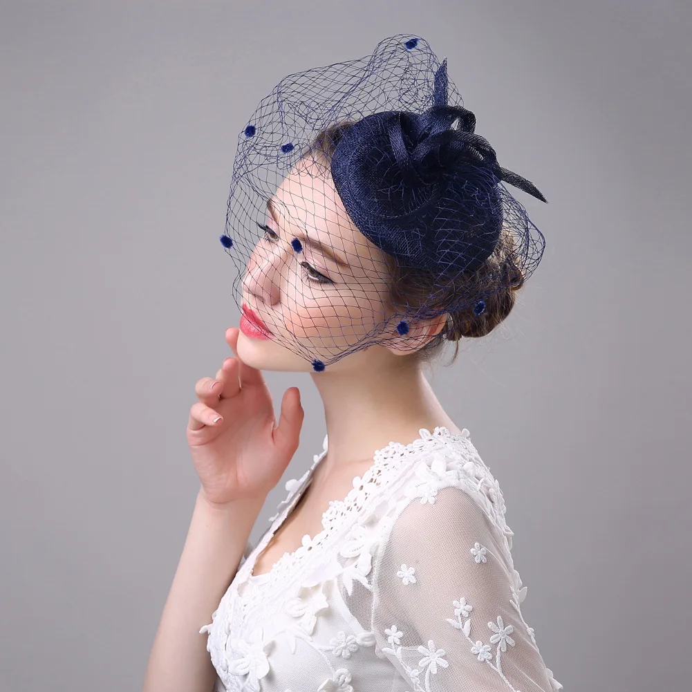 Wedding Accessory Vintage Flower Feather Grenadine Linen Bridal Hat/Photo Props/Formal Dress Top Hat 1003